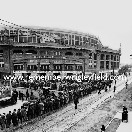 A long line stands outside Comiskey Park in 1913