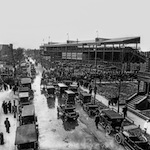 View down Addison outside Weeghman Park in 1914
